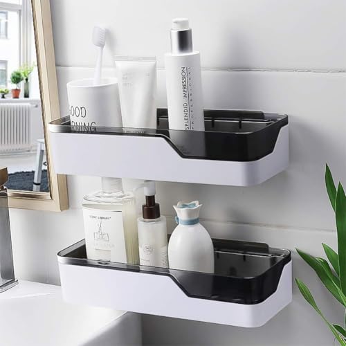 Leawall Wall Shelf – Self-Adhesive No Drilling Removable Plastic Decor Shelf – Punch-Free Rack for Bathroom, Kitchen, Bedroom – Cosmetic, Shampoo & Bathroom Accessories Organizer(1 Pc, Black) - Image 4