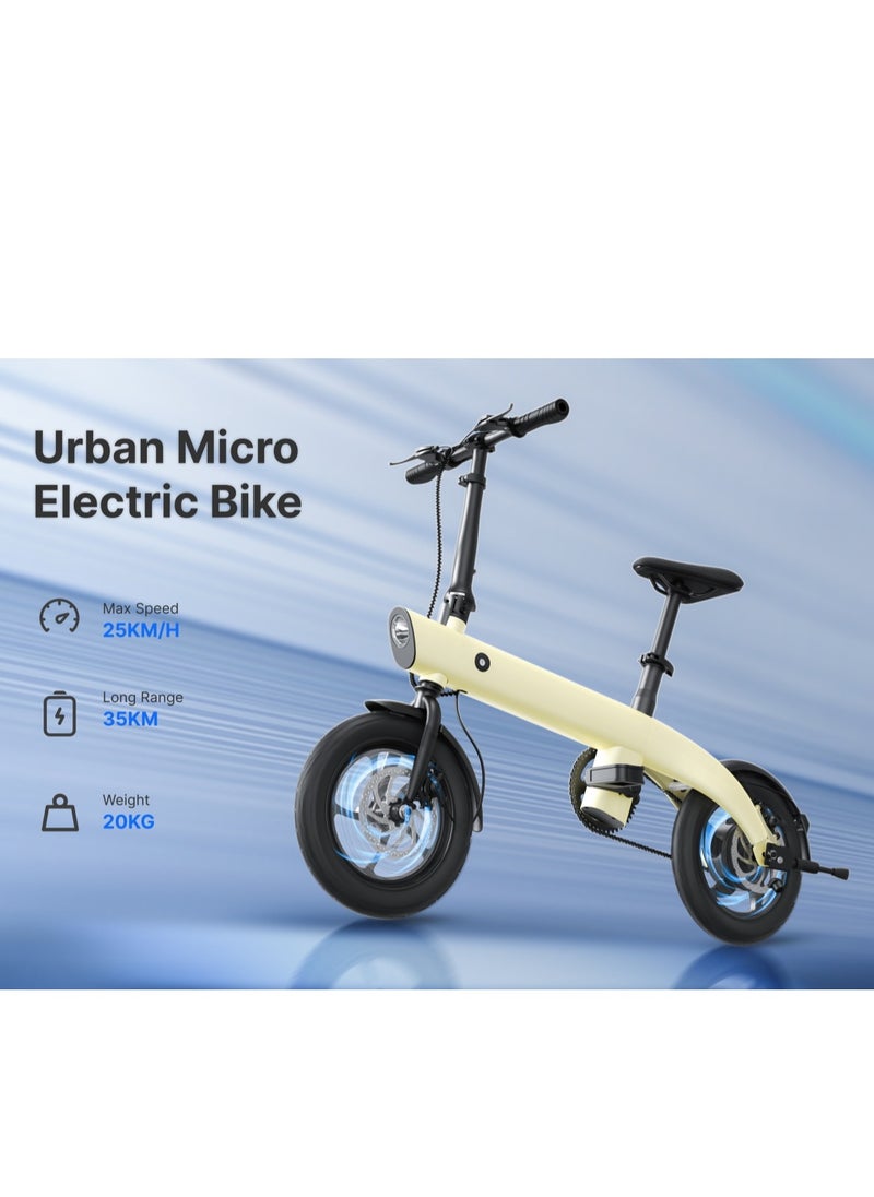 Crony - H2C Micro Electric Bicycle 20kg Lightweight Foldable E-Bike With 250w Motor, 40-45km Power Assist, 36v15.2ah Detachable Battery, 14" Alloy Frame & Led Light Ideal For Urban Commuting Scooter Black - Image 1