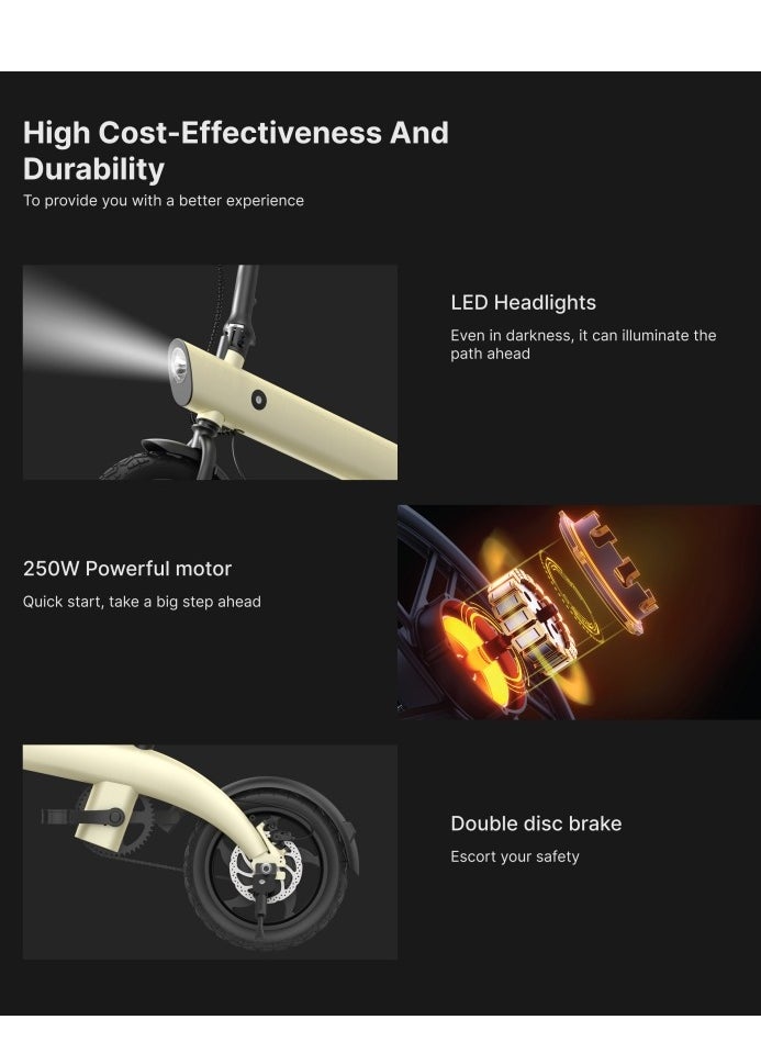 Crony - H2C Micro Electric Bicycle 20kg Lightweight Foldable E-Bike With 250w Motor, 40-45km Power Assist, 36v15.2ah Detachable Battery, 14" Alloy Frame & Led Light Ideal For Urban Commuting Scooter Black - Image 1