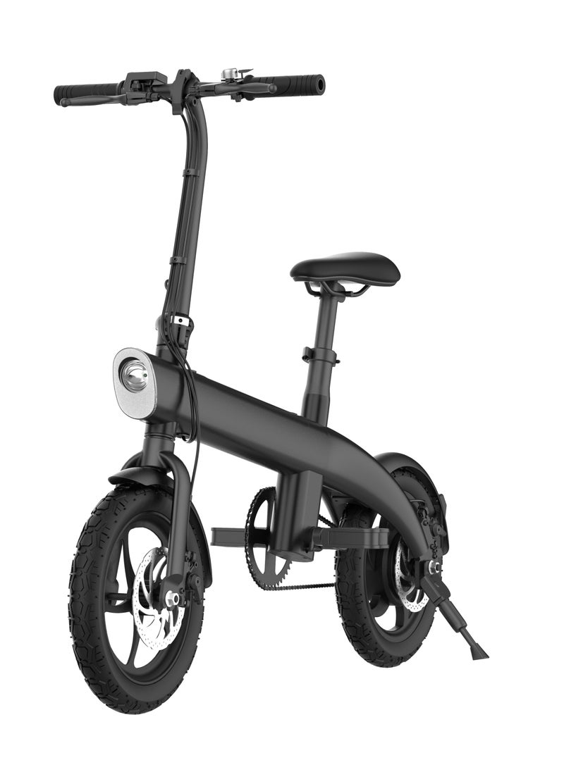 Crony - H2C Micro Electric Bicycle 20kg Lightweight Foldable E-Bike With 250w Motor, 40-45km Power Assist, 36v15.2ah Detachable Battery, 14" Alloy Frame & Led Light Ideal For Urban Commuting Scooter Black - Image 1