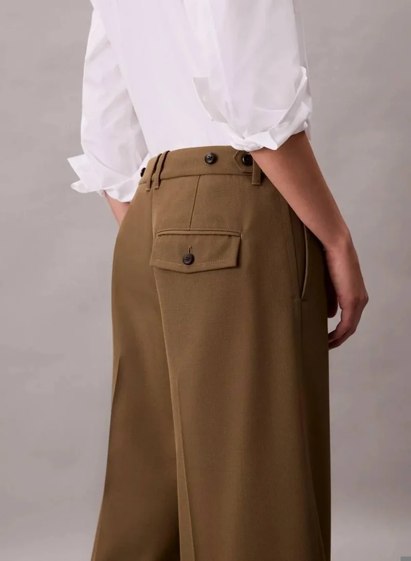 Calvin Klein Capers Wool Gabardine Wide Leg Trousers for Women | Best Price UAE