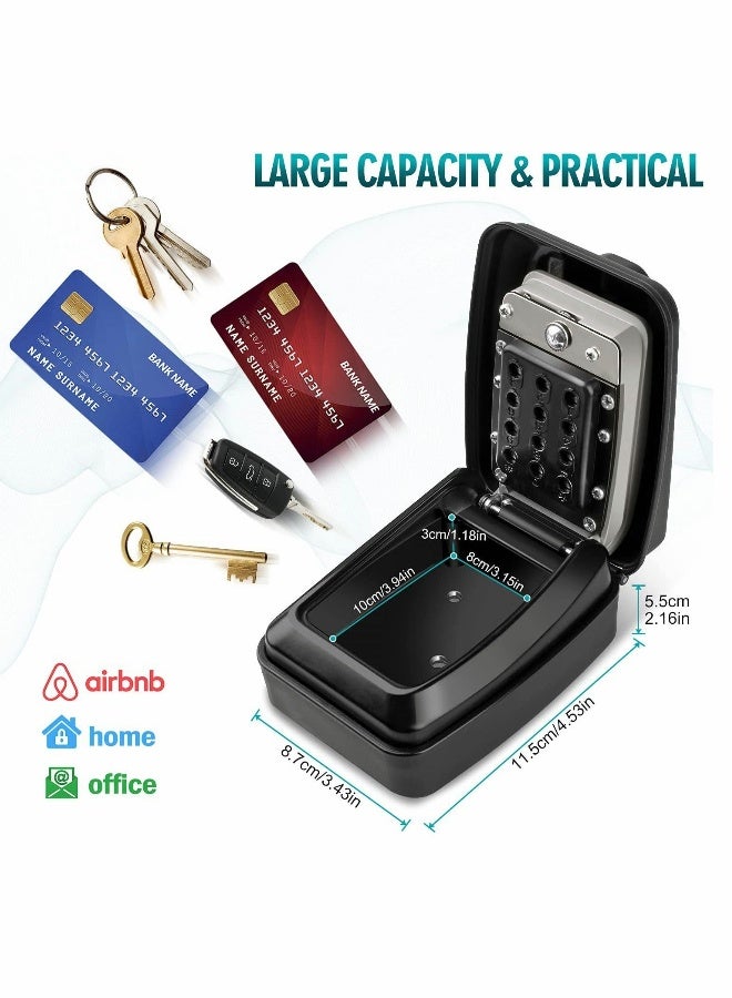 صندوق مفاتيح مع كلمة مرور، صندوق قفل للمفاتيح كبير مع مجموعة رقمية قابلة لإعادة التعيين 12 رقمًا، صندوق أمان ضد العوامل الجوية للاستخدام الداخلي والخارجي، صندوق تخزين لمفاتيح الاحتياط في المنزل أو المرآب أو المكتب (أسود) - Image 3