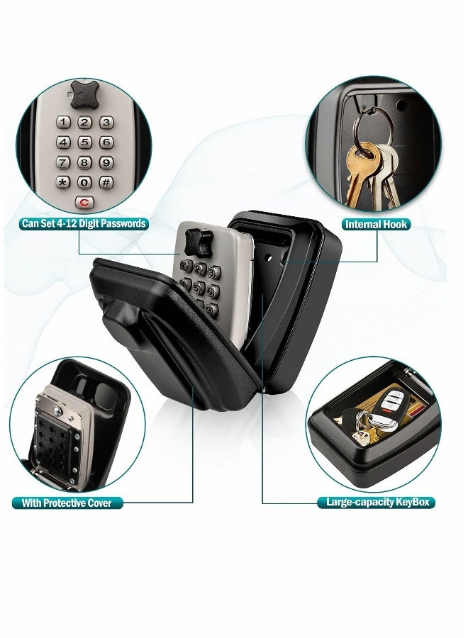صندوق مفاتيح مع كلمة مرور، صندوق قفل للمفاتيح كبير مع مجموعة رقمية قابلة لإعادة التعيين 12 رقمًا، صندوق أمان ضد العوامل الجوية للاستخدام الداخلي والخارجي، صندوق تخزين لمفاتيح الاحتياط في المنزل أو المرآب أو المكتب (أسود) - Image 1