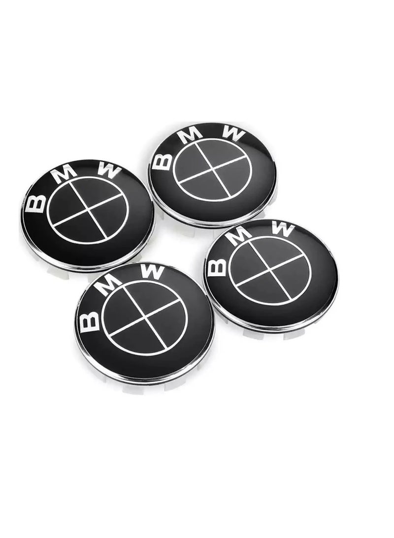 أغطية مركز عجلة سيارة مقاس 68 مم لبي إم دبليو | لون أسود بالكامل مع الشعار | أغطية ABS متينة بنظام الضغط | مجموعة من 4 قطع