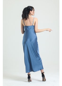 Magic Form 9790 Degaje Collar Crepe Satin Long Nightgown-Blue  - Image 4