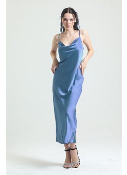 Magic Form 9790 Degaje Collar Crepe Satin Long Nightgown-Blue  - Image 2
