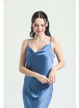 Magic Form 9790 Degaje Collar Crepe Satin Long Nightgown-Blue  - Image 3