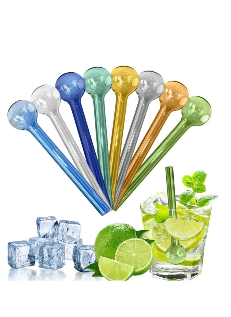Generic 8 reusable glass straws with charms, colorful drinking straws, shatterproof, including cleaning brush, short smoothie straws, suitable for cocktails, smoothies, juices, milkshakes, tea  - Image 1