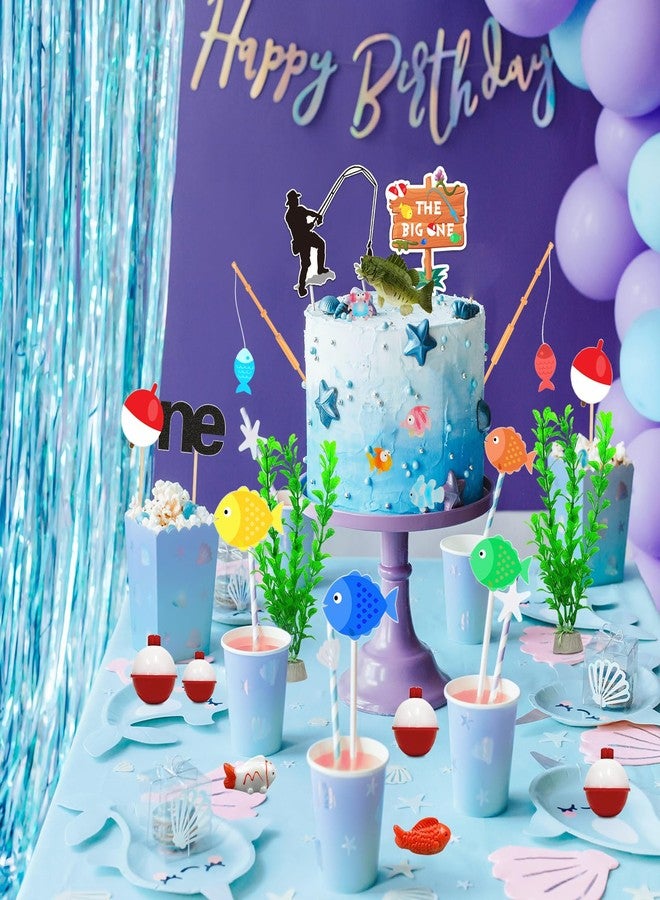 سيمبل بوليمر مجموعة زينة كعكة سيمبلي بوليمر مكونة من 36 قطعة بتصميم صيد السمك، زينة كعكة مستوحاة من أجواء الصيد مع سمكة قاروص، مثالية لحفلات الصيادين. - Image 5