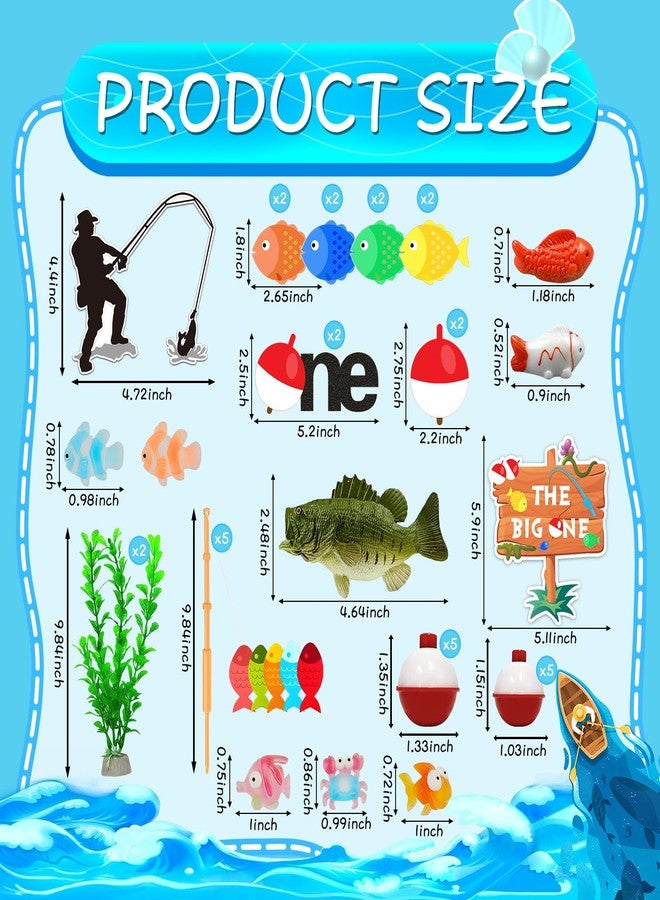 سيمبل بوليمر مجموعة زينة كعكة سيمبلي بوليمر مكونة من 36 قطعة بتصميم صيد السمك، زينة كعكة مستوحاة من أجواء الصيد مع سمكة قاروص، مثالية لحفلات الصيادين. - Image 2