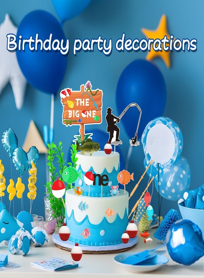 سيمبل بوليمر مجموعة زينة كعكة سيمبلي بوليمر مكونة من 36 قطعة بتصميم صيد السمك، زينة كعكة مستوحاة من أجواء الصيد مع سمكة قاروص، مثالية لحفلات الصيادين. - Image 4