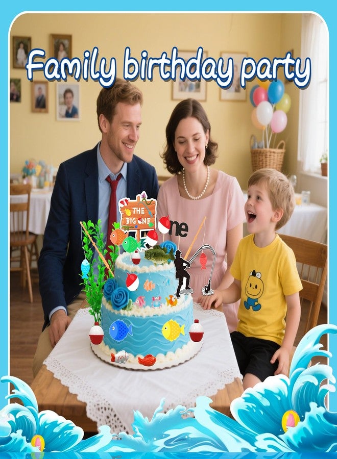 سيمبل بوليمر مجموعة زينة كعكة سيمبلي بوليمر مكونة من 36 قطعة بتصميم صيد السمك، زينة كعكة مستوحاة من أجواء الصيد مع سمكة قاروص، مثالية لحفلات الصيادين. - Image 3