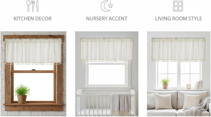 Chic Kitchen Valances, Light Filtering Short Curtains for Farmhouse Country Style, Elegant Window Toppers for Living Room & Bedroom - Image 2