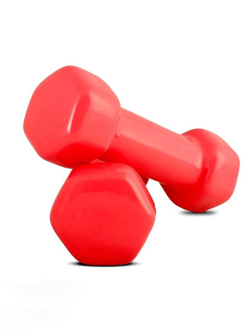 أتش برو طقم دمبل مطلي بالفينيل للتمارين واللياقة البدنية | أوزان موحدة للجنسين متوفرة بمقاسات مختلفة | باللون الأحمر - Image 3