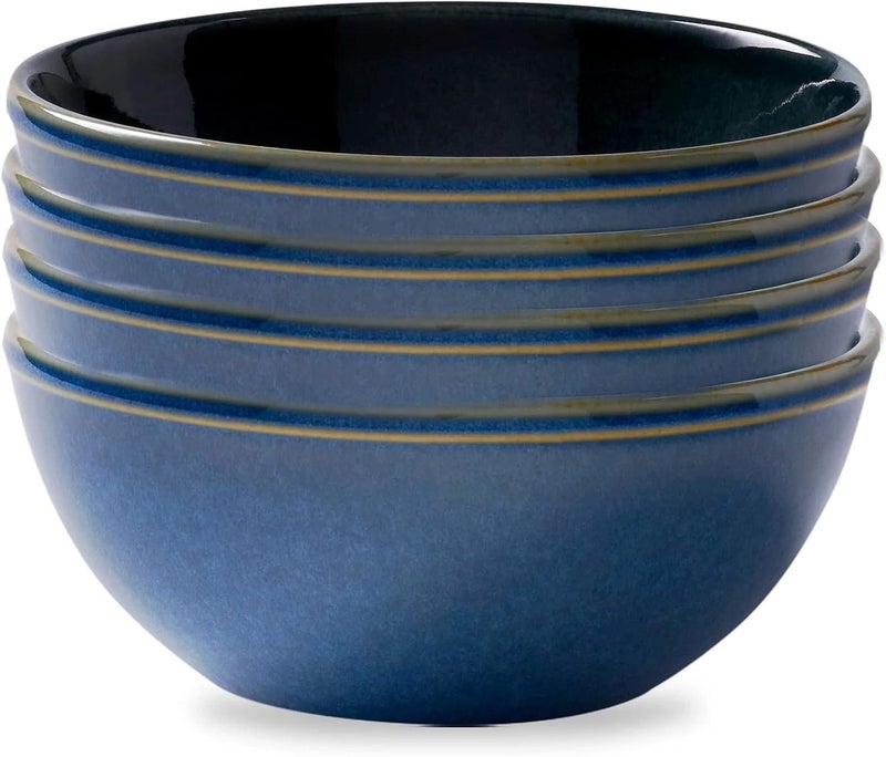 Corelle 4Pc Bowl Set Handcrafted Artisanal Double Bead  Reactive Glaze Stoneware 21Oz Bowl Set Navy - Image 1