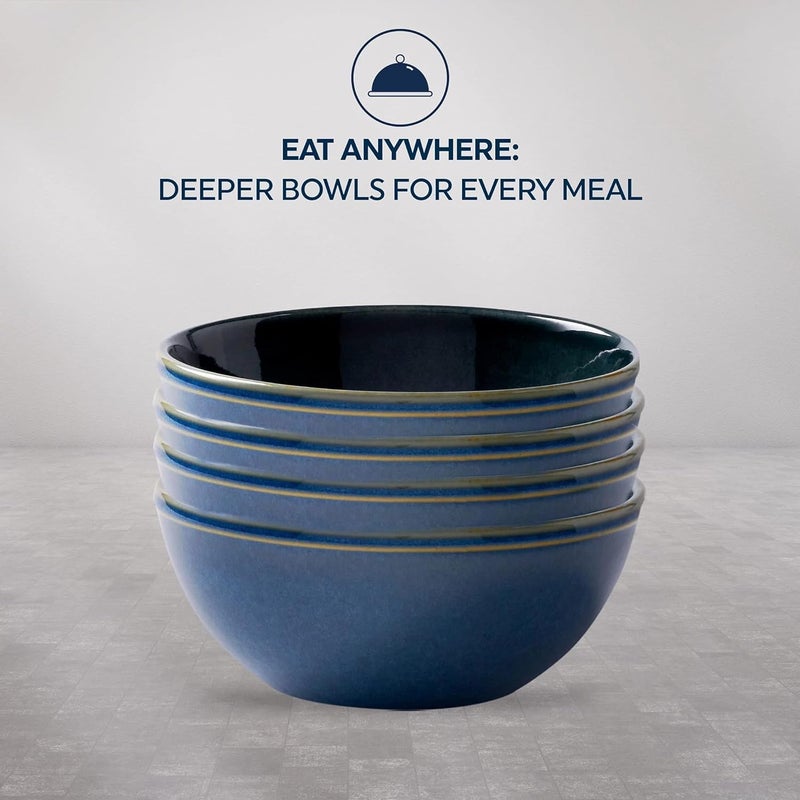 Corelle 4Pc Bowl Set Handcrafted Artisanal Double Bead  Reactive Glaze Stoneware 21Oz Bowl Set Navy - Image 2