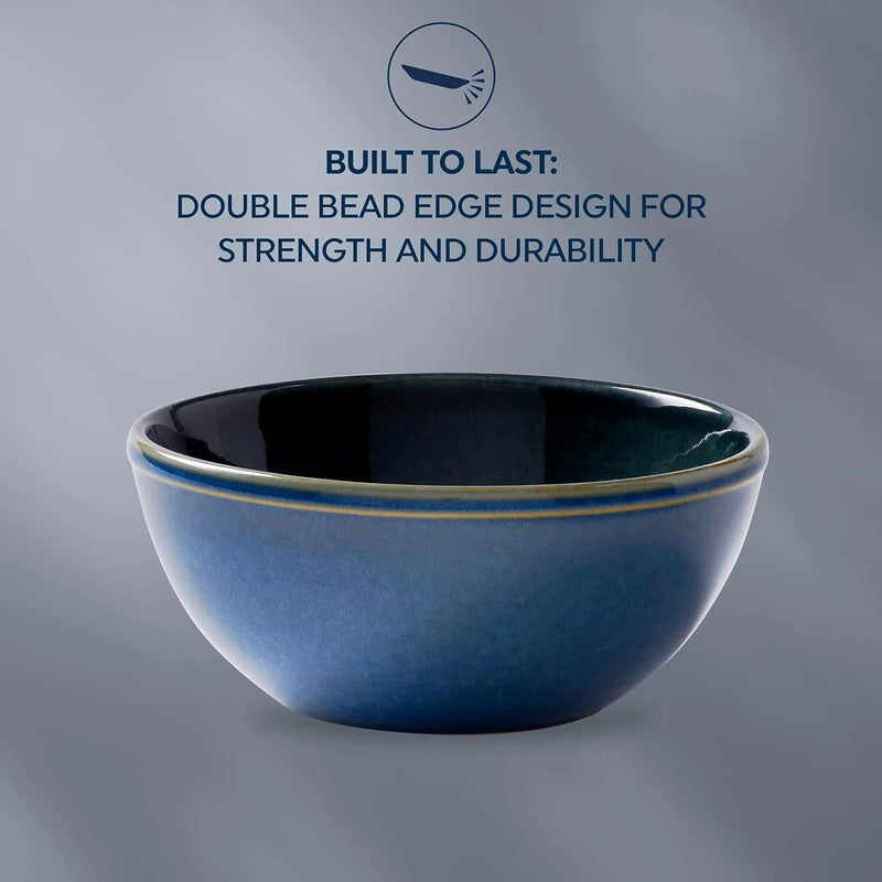Corelle 4Pc Bowl Set Handcrafted Artisanal Double Bead  Reactive Glaze Stoneware 21Oz Bowl Set Navy - Image 5