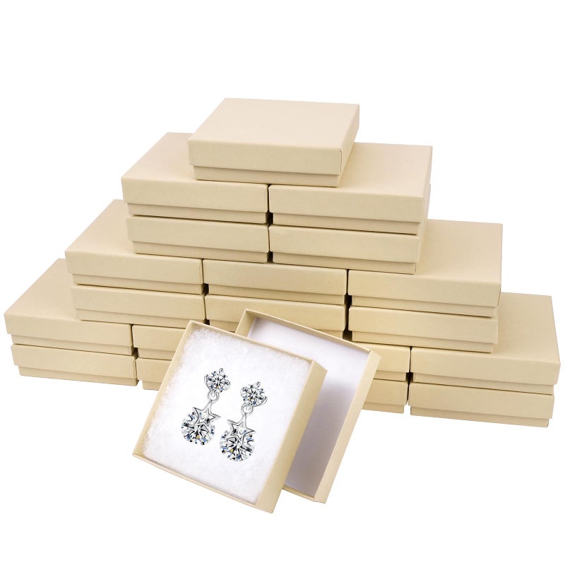 batifine Cardboard Jewelry Gift Boxes 20 Pack 35x35x1 Inch Bulk Cotton Filled Small Jewelry Boxes with Lids for Necklace Ring Bracelet Earring Display Box Brown