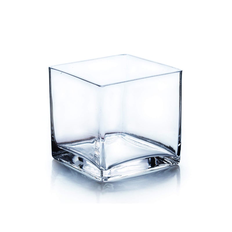 WGVI WGV Cube Glass Vase, Candle Holder, 5"x5"x5", [Bulk & Size Options Available] Clear Elegant Floral Accent Container Planter Terrarium Wedding Party Ceremony Home Decor, 1 Piece - Image 1