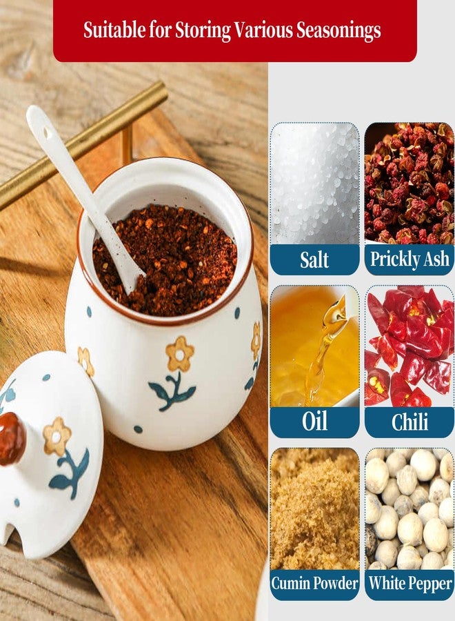 Orkim Kitchen Ceramic Condiment Jars with Lids and Spoons, 3 Piece Porcelain Seasoning Jar Set for Salt Spice Pepper Suger Bowl, Coffee Tea Container Pot with Serving Tray - A Yellow Flower - Image 4