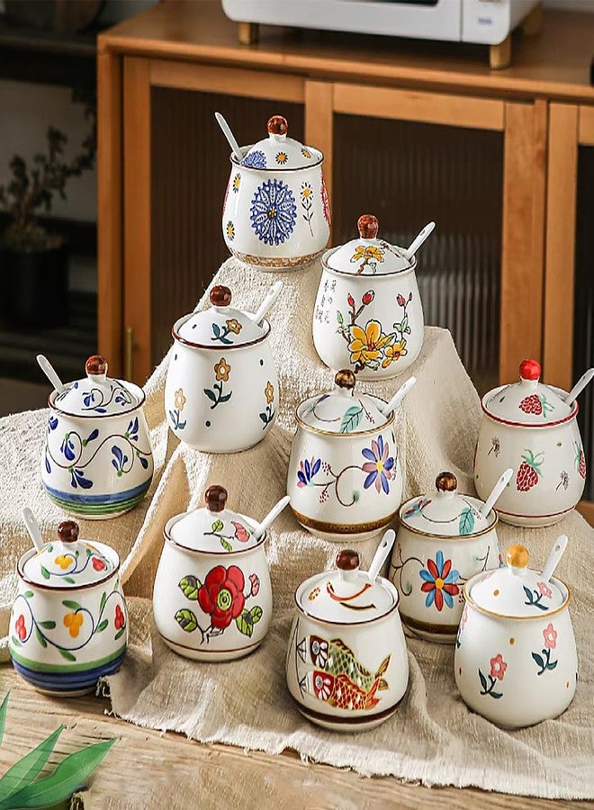 Orkim Kitchen Ceramic Condiment Jars with Lids and Spoons, 3 Piece Porcelain Seasoning Jar Set for Salt Spice Pepper Suger Bowl, Coffee Tea Container Pot with Serving Tray - A Yellow Flower - Image 5