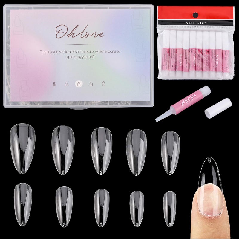 500 قطعة من أظافر اللوز تغطي كامل مع 10 قطع من لاصق الأظافر لفن الأظافر DIY