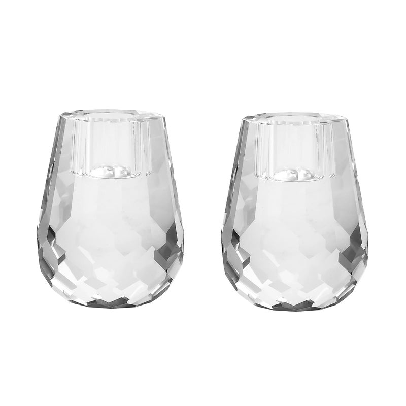 Kitcom Crystal Taper Candle Holder Honeycomb Designed Hand Cut Crystal Candlesticks Wedding Banquet Decorations for Dinner W24xH32Inches Pack of 2 Clear with Gift Box