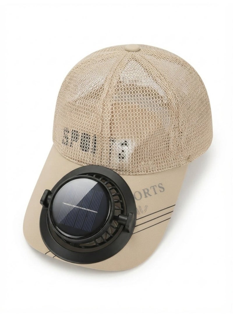 Trendoza Solar Powered Cooling Fan Cap | USB Rechargeable Breathable Baseball Hat for Outdoor Activities, Hiking & Travel | Beige - Image 1