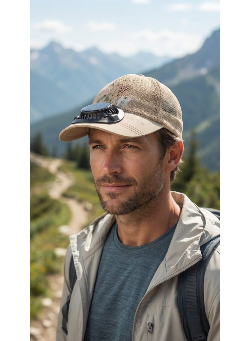 Trendoza Solar Powered Cooling Fan Cap | USB Rechargeable Breathable Baseball Hat for Outdoor Activities, Hiking & Travel | Beige - Image 4