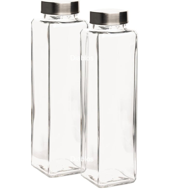 TADRUP Glass Water Bottle 750ML Square Refrigerator bottles Perfect for Home Travel Juicing Water Smoothie Reusable Glass Drinking Bottles Clear Set of 2 - Image 1