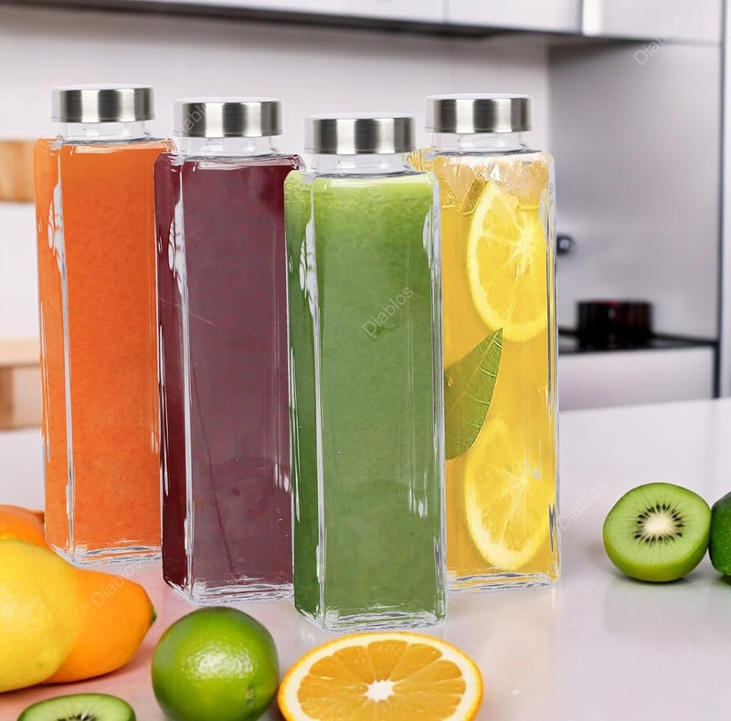TADRUP Glass Water Bottle 750ML Square Refrigerator bottles Perfect for Home Travel Juicing Water Smoothie Reusable Glass Drinking Bottles Clear Set of 2 - Image 5