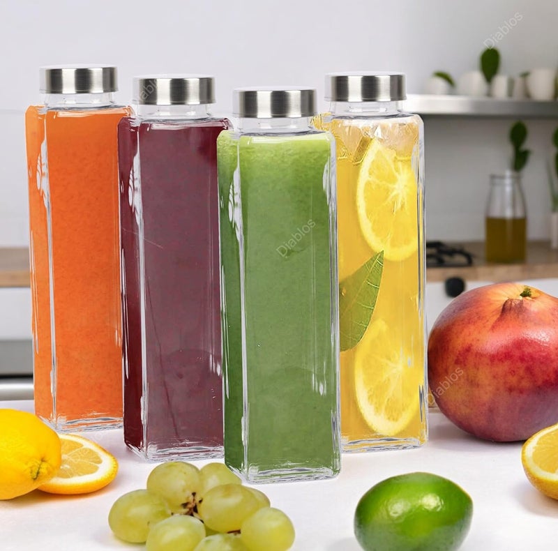 TADRUP Glass Water Bottle 750ML Square Refrigerator bottles Perfect for Home Travel Juicing Water Smoothie Reusable Glass Drinking Bottles Clear Set of 2 - Image 2