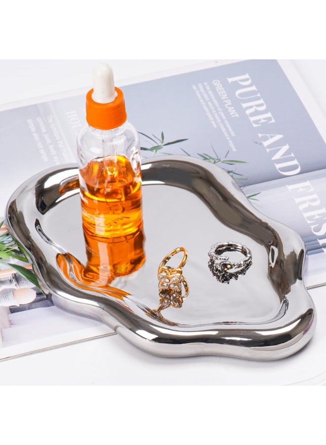 Ceramic Jewelry Tray for Ring Key Jewelry Cute Cloud Shape Decorative Jewelry Holder Room Decor Aesthetic Gift (Silver) - Image 1