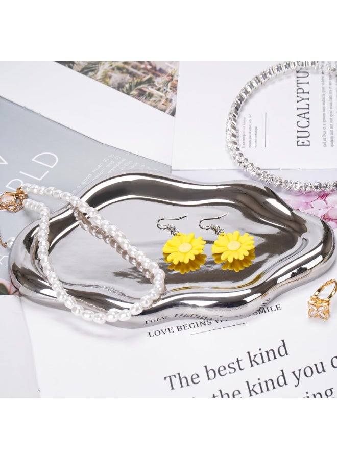 Ceramic Jewelry Tray for Ring Key Jewelry Cute Cloud Shape Decorative Jewelry Holder Room Decor Aesthetic Gift (Silver) - Image 2