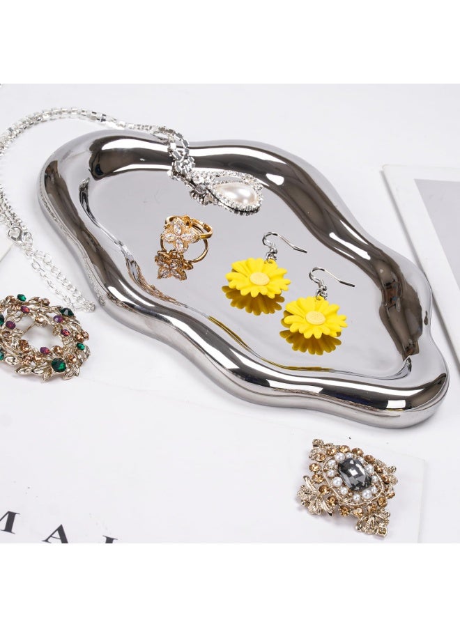 Ceramic Jewelry Tray for Ring Key Jewelry Cute Cloud Shape Decorative Jewelry Holder Room Decor Aesthetic Gift (Silver) - Image 4
