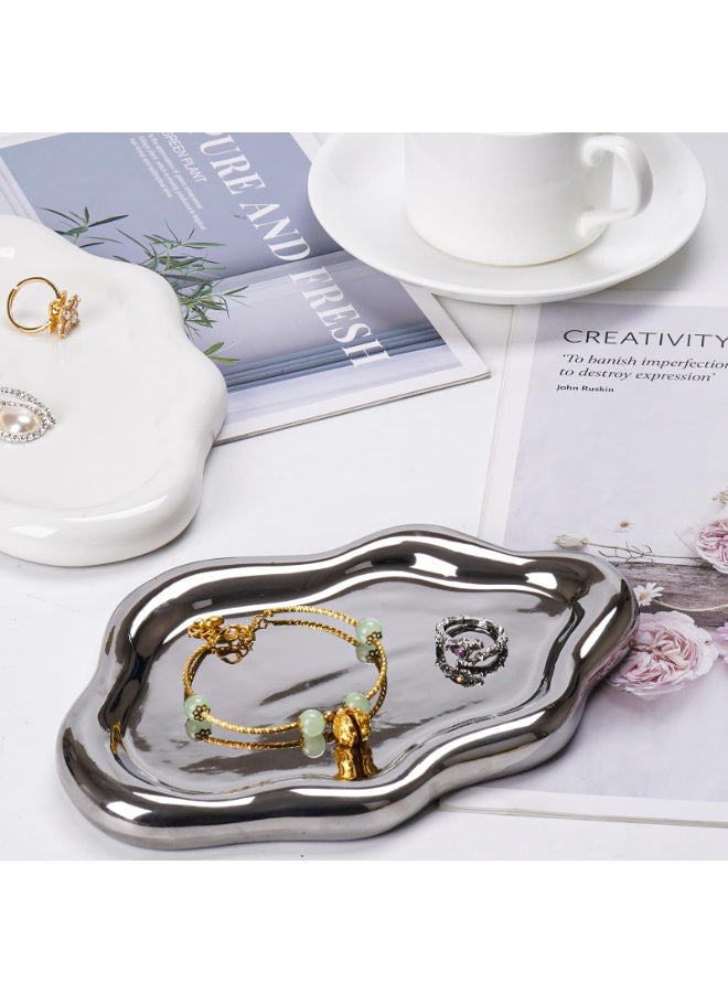 Ceramic Jewelry Tray for Ring Key Jewelry Cute Cloud Shape Decorative Jewelry Holder Room Decor Aesthetic Gift (Silver) - Image 5