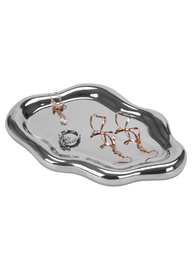Ceramic Jewelry Tray for Ring Key Jewelry Cute Cloud Shape Decorative Jewelry Holder Room Decor Aesthetic Gift (Silver) - Image 3