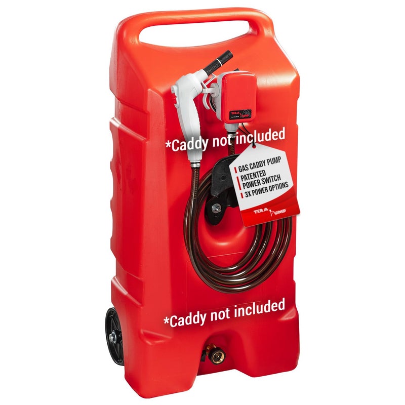 TERA PUMP Next Gen Automatic Gas Caddy Fuel Transfer Pump with AutoStop Sensor for Overfill protection 26 GPM 14Gallon Gas Caddies 3 Power Options 98 ft Vinyl Hose Gas Caddy Not Included