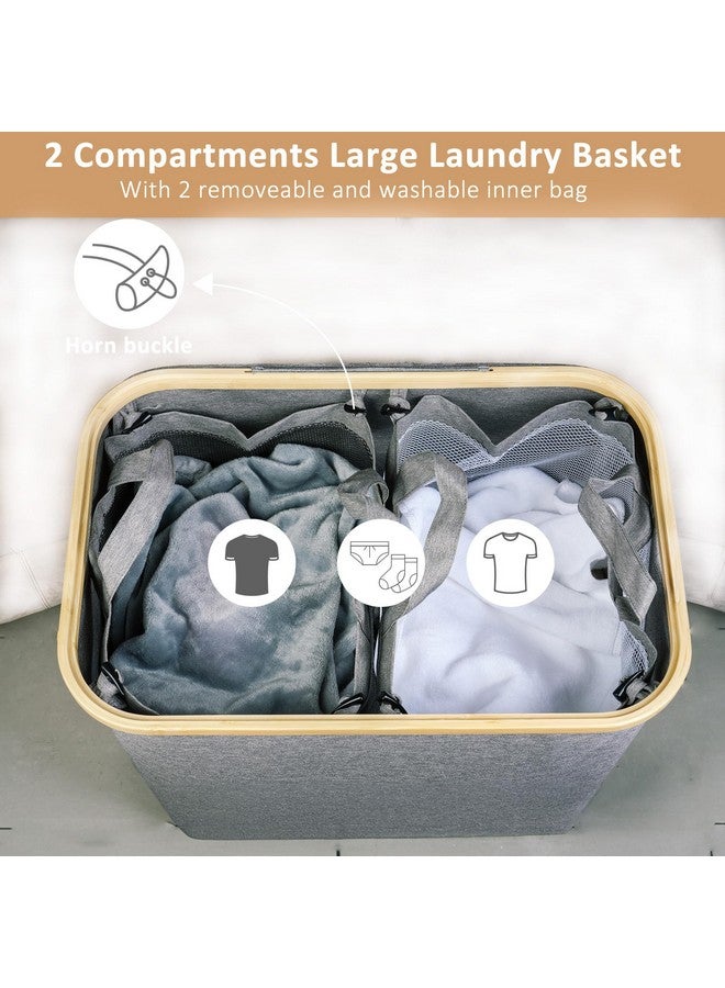 iEGrow iEGrow 150L Laundry Hamper with Lid-Large Laundry Basket with Bamboo Handles, Grey Hampers for Laundry, Dirty Clothes Hamper with 2 Removable Inner Bags for Clothes Toys Towels - Image 3