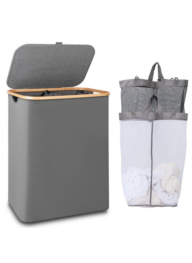 iEGrow iEGrow 150L Laundry Hamper with Lid-Large Laundry Basket with Bamboo Handles, Grey Hampers for Laundry, Dirty Clothes Hamper with 2 Removable Inner Bags for Clothes Toys Towels - Image 1