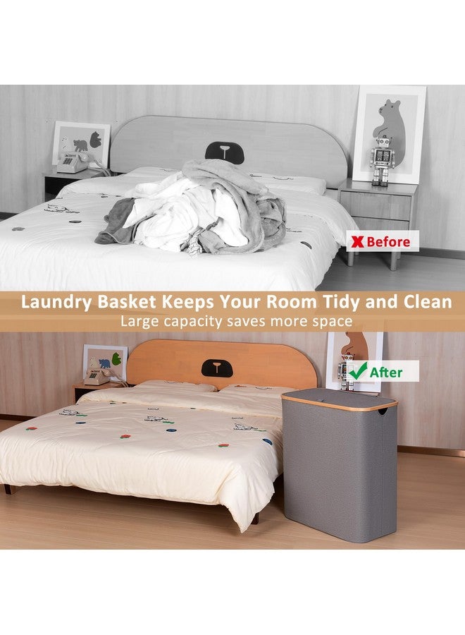 iEGrow iEGrow 150L Laundry Hamper with Lid-Large Laundry Basket with Bamboo Handles, Grey Hampers for Laundry, Dirty Clothes Hamper with 2 Removable Inner Bags for Clothes Toys Towels - Image 5