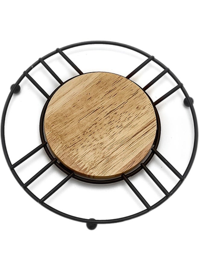 مجموعة من قطعتين من قواعد الأكواب، حامل ثلاثي عصري مع مركز خشبي - حامل أواني مقاوم للحرارة، وسادة ساخنة من المعدن والخشب للمطبخ، حماية طاولة الطعام، قواعد أكواب خشبية لامتصاص المشروبات، قواعد أكواب خشبية مع حامل، قواعد أكواب لطاولة القهوة، مجموعة قواعد أكواب ماصة لحماية الطاولة، قواعد أكواب للمشروبات للمنزل الريفي والمكتب والبار لديكور غرفة المعيشة، للأواني والغلايات ومكابس القهوة وأطباق التقديم - Image 3