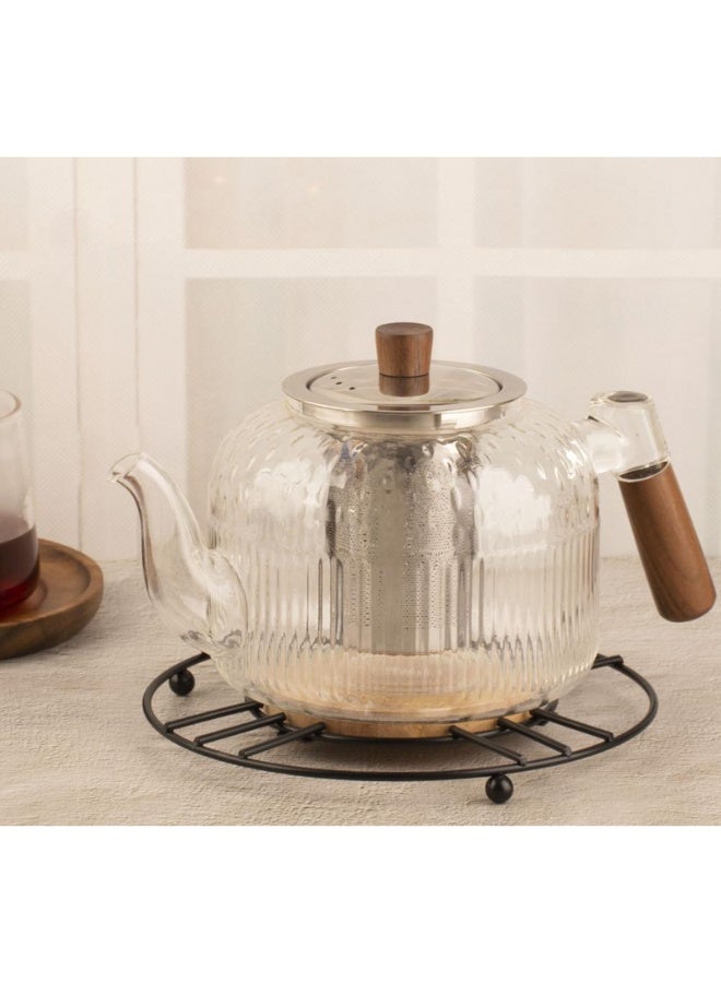 مجموعة من قطعتين من قواعد الأكواب، حامل ثلاثي عصري مع مركز خشبي - حامل أواني مقاوم للحرارة، وسادة ساخنة من المعدن والخشب للمطبخ، حماية طاولة الطعام، قواعد أكواب خشبية لامتصاص المشروبات، قواعد أكواب خشبية مع حامل، قواعد أكواب لطاولة القهوة، مجموعة قواعد أكواب ماصة لحماية الطاولة، قواعد أكواب للمشروبات للمنزل الريفي والمكتب والبار لديكور غرفة المعيشة، للأواني والغلايات ومكابس القهوة وأطباق التقديم - Image 2