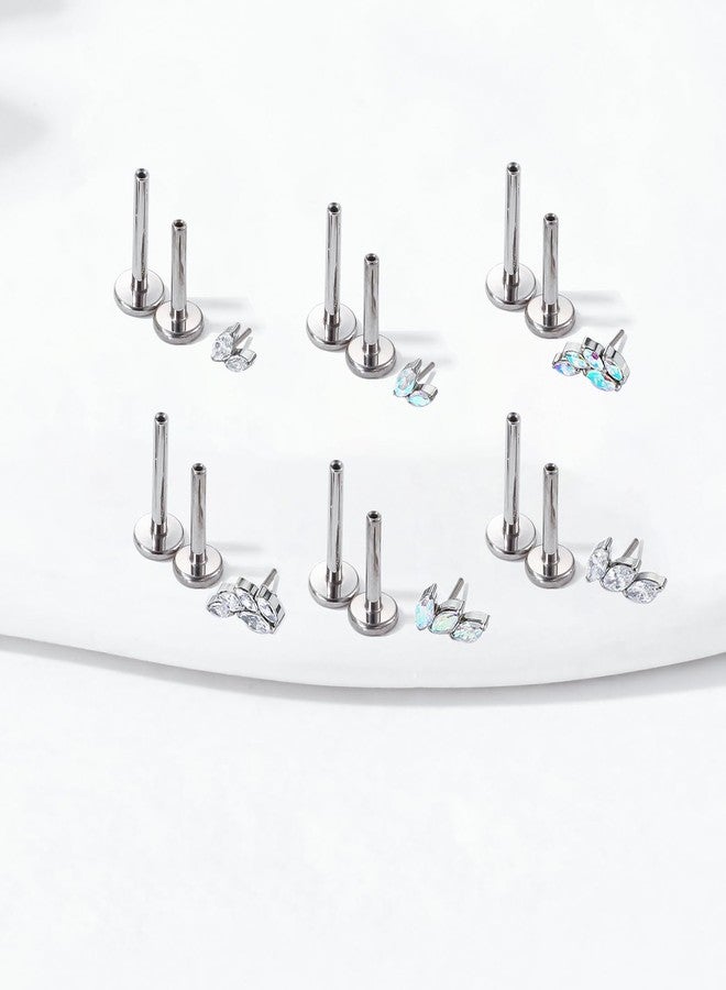 TOMIDES G23 Titanium Flat Back Earrings Studs 16g F136 Implant Grade Titanium Labrets Press Fit Threadless Push In Dainty Cartilage Helix Conch Lobe Lip Tragus Piercing Jewelry (1pcs 5eye AB) - Image 5