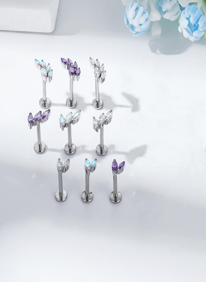 TOMIDES G23 Titanium Flat Back Earrings Studs 16g F136 Implant Grade Titanium Labrets Press Fit Threadless Push In Dainty Cartilage Helix Conch Lobe Lip Tragus Piercing Jewelry (1pcs 5eye AB) - Image 3