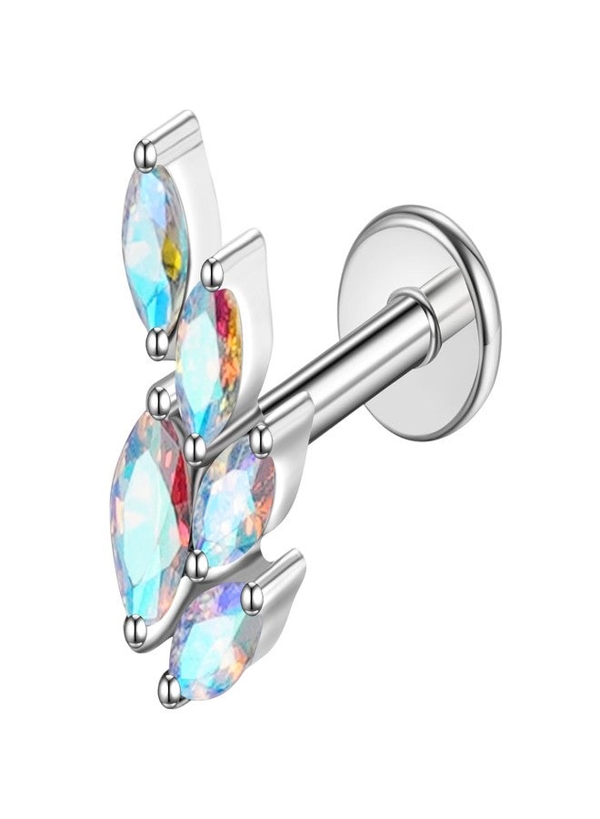 TOMIDES G23 Titanium Flat Back Earrings Studs 16g F136 Implant Grade Titanium Labrets Press Fit Threadless Push In Dainty Cartilage Helix Conch Lobe Lip Tragus Piercing Jewelry (1pcs 5eye AB) - Image 1