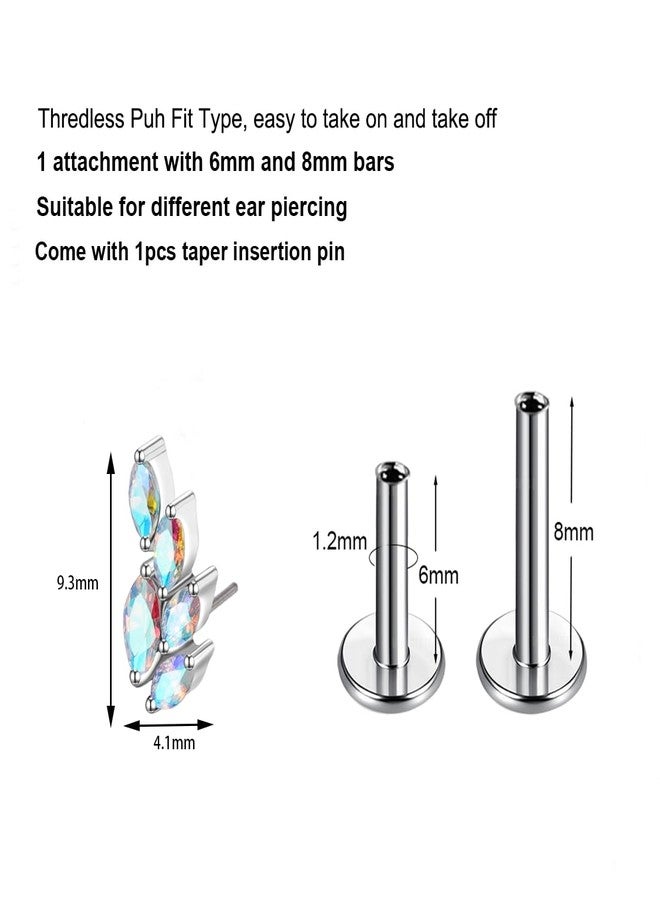 TOMIDES G23 Titanium Flat Back Earrings Studs 16g F136 Implant Grade Titanium Labrets Press Fit Threadless Push In Dainty Cartilage Helix Conch Lobe Lip Tragus Piercing Jewelry (1pcs 5eye AB) - Image 2