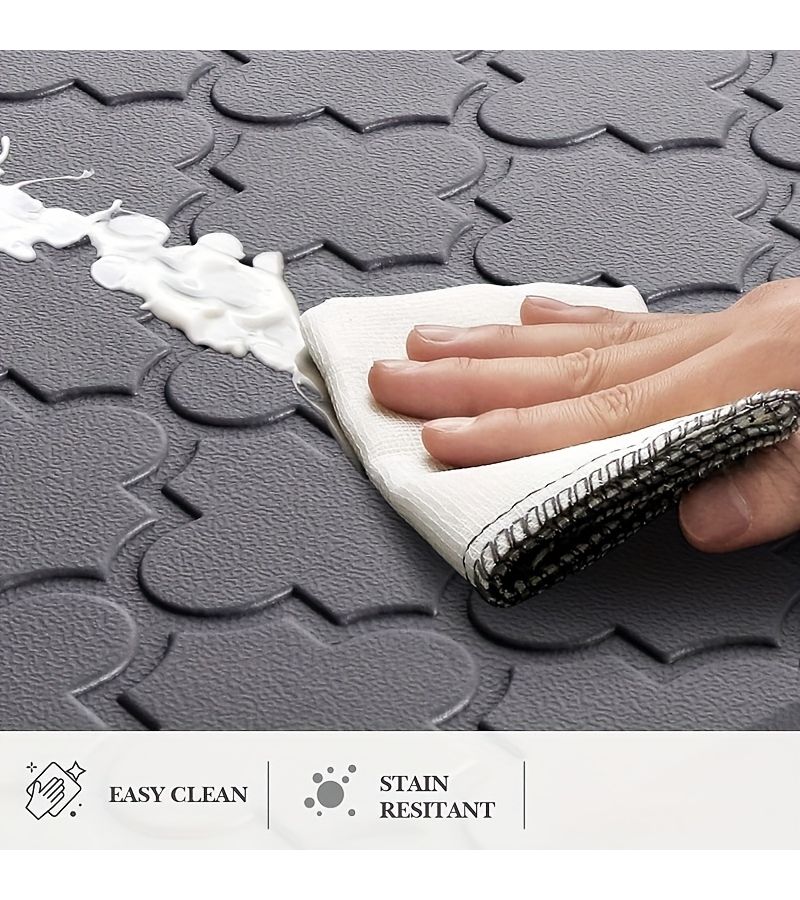 مجموعة من 2 قطعة من السجاد المطاطي PVC للمطبخ بسمك 12 مم، سجاد أرضي مستطيل مريح بتصميم زهري للمطبخ والمكتب وغرفة الغسيل، سجاد مقاوم وسهل التنظيف للوقوف. - Image 4