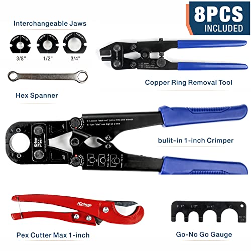 IWISS iCrimp F1807 Copper Ring Crimping Tool Kit for 3/8,1/2,3/4,1-inch- Free Removal Tool& Pex Pipe Cutter&Gauge- For All US F1807 Standards - Image 2