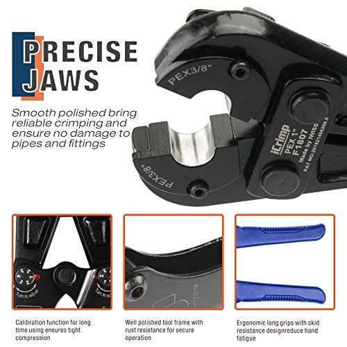 IWISS iCrimp F1807 Copper Ring Crimping Tool Kit for 3/8,1/2,3/4,1-inch- Free Removal Tool& Pex Pipe Cutter&Gauge- For All US F1807 Standards - Image 3